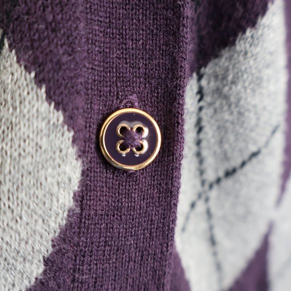 Croft & Barrow Argyle Button Up Cardigan - Dark Purple & Grey - Size S - Picture 11 of 15